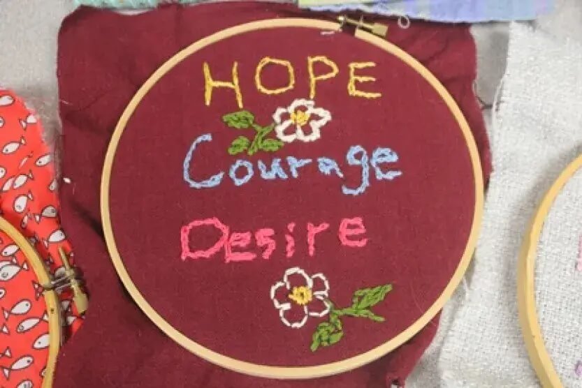 Hope courage desire embroidery