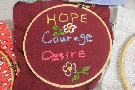 Hope courage desire embroidery