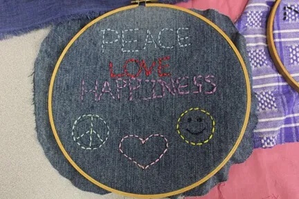Peace love happiness embroidery